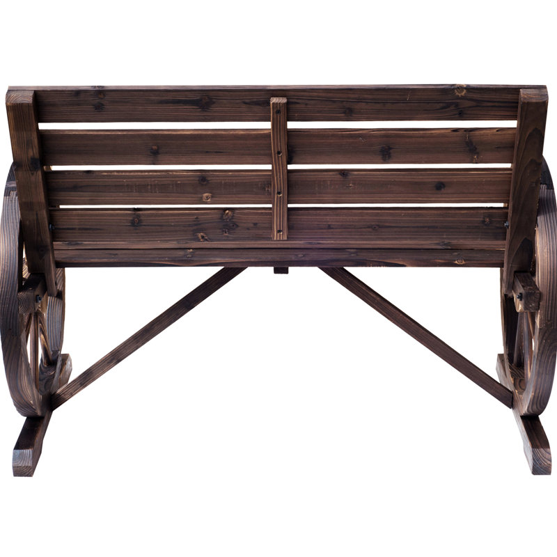 Rustic Wooden Wagon Wheel Bench, 41" Patio Furniture, Weather-, 2 Seat With And Stable , Solid Wood Construction, Brown Bench For Outdoor Patio, , , Wood,