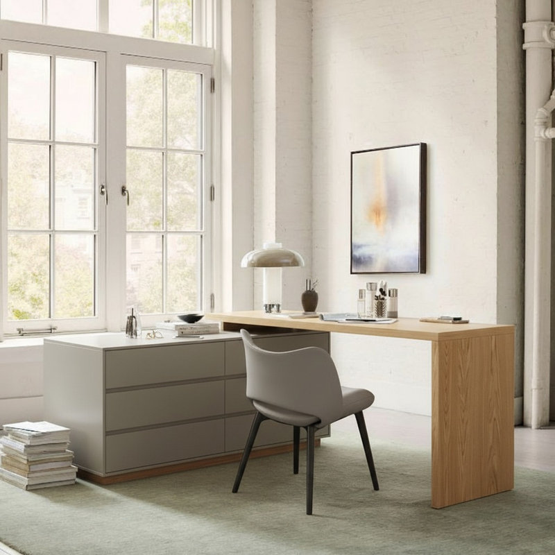 55.2 Inch White Corner L-shaped Dressing Table With 6 Drawers  Perfect For Bedrooms Or Study Rooms