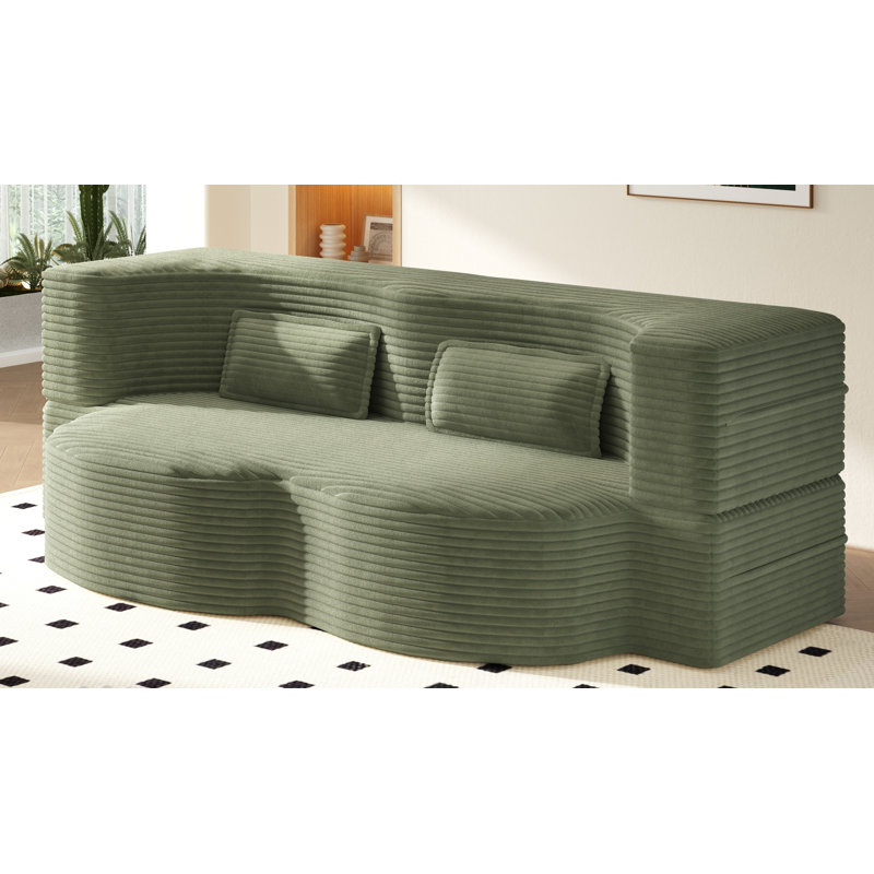 Canapé moderne avec 2 coussins, canapé-lit en velours côtelé et rembourré de mousse, matelas pliant simple de 15 po pour le salon, lit d'invité, salle de jeux, aucun assemblage requis