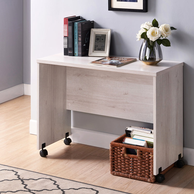 Bureau Mid-Century en chêne blanc avec quatre roulettes et panneau d'intimité à roulement facile
