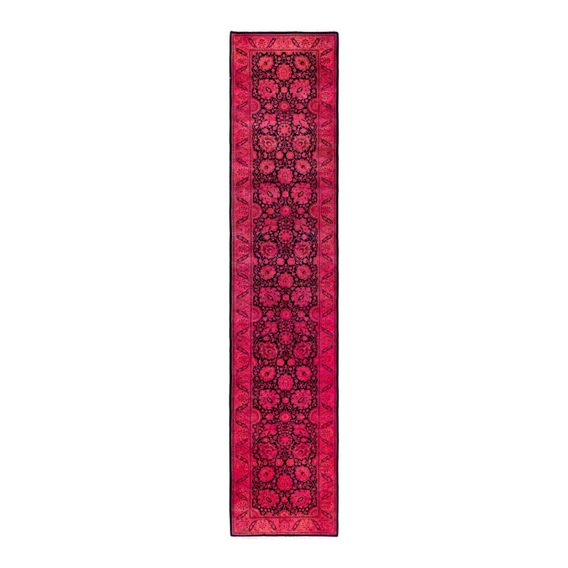 Overyed One-of-a-Kind Runner 2'7" X 12'6" New Age Runner Wool Area Rug Black/Pink/Purple