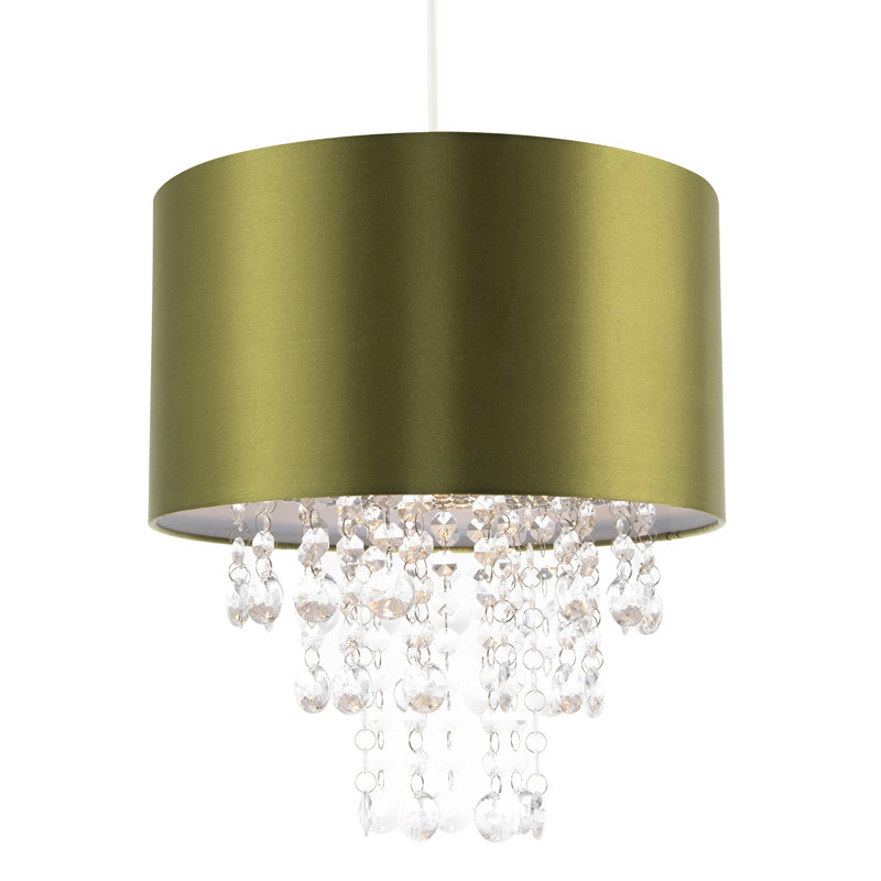 17cm H Satin Drum Pendant Shade ( Screw On ), Olive