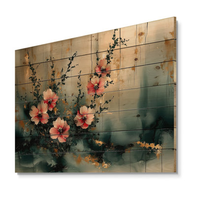 Symphonie brumeuse de fleurs fuchsia abstraites II - art mural en bois fuchsia - sur bois de pin naturel