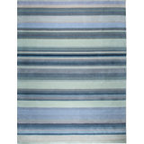Blue Hand-Knotted Wool Striped Pixelation Geometric Modern Contemporary Carpet Rug