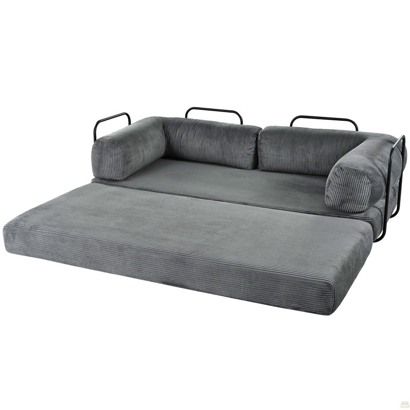 Canapé-lit modulaire en L en velours côtelé, Gris