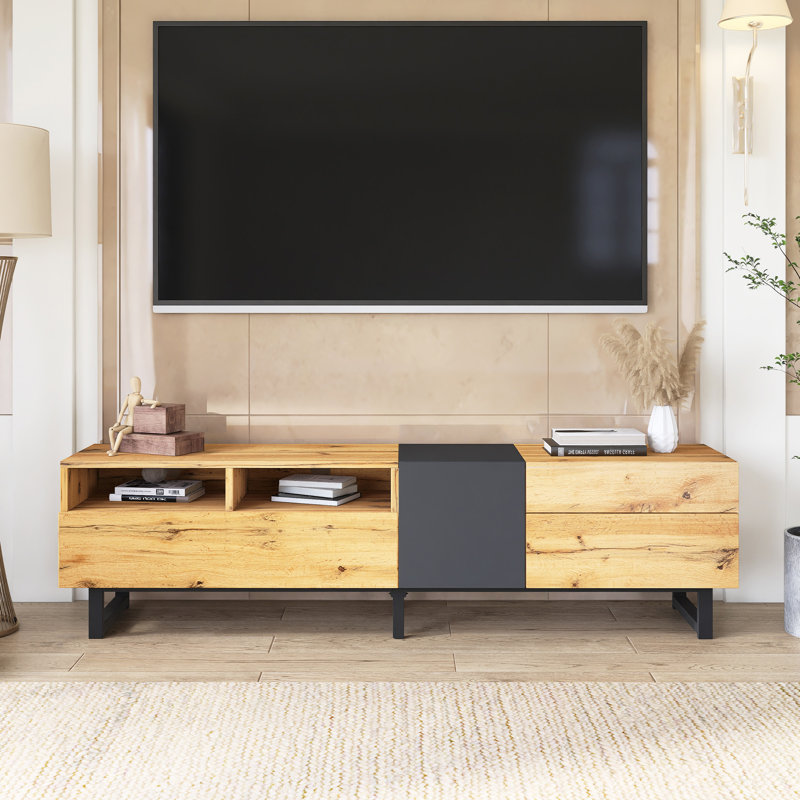 Wood Modern TV Stand For Tvs Up To 80", Brown