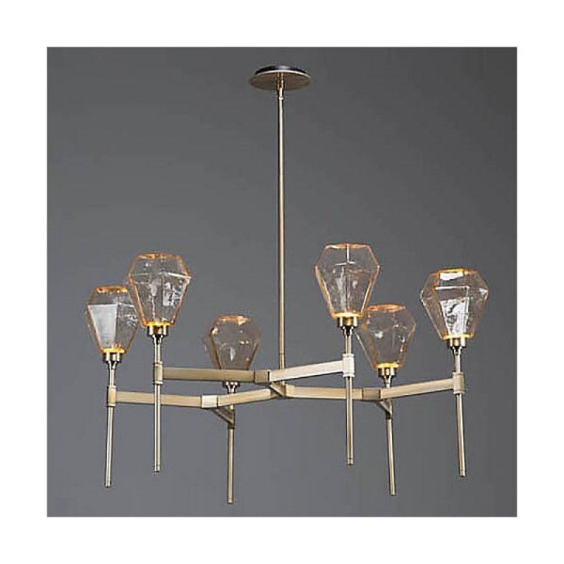 Lustre rond à motif géométrique clair, Bronze plat, H 25 po x l 51 po x P 51 po, Clair
