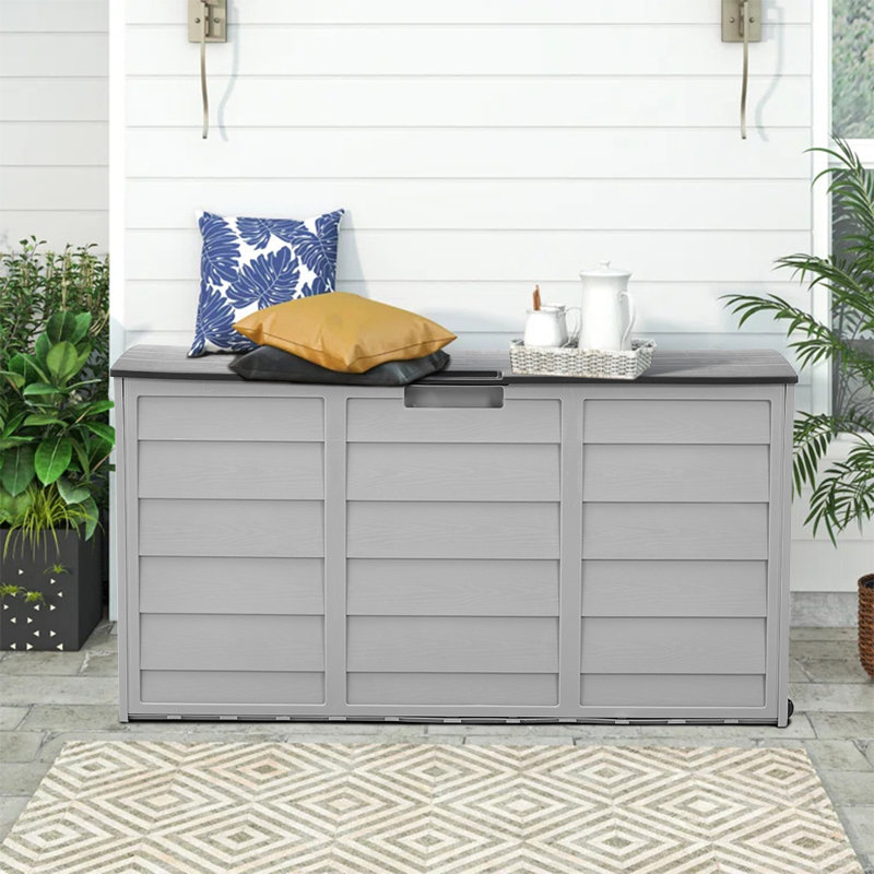 Plastic Garden Storage Box with Wheels, Grey