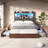  Farmhouse King Bed Frame With LED Storage Bookcase Headboard & Charging Station, Rustic Brown-1799709062-1799709082