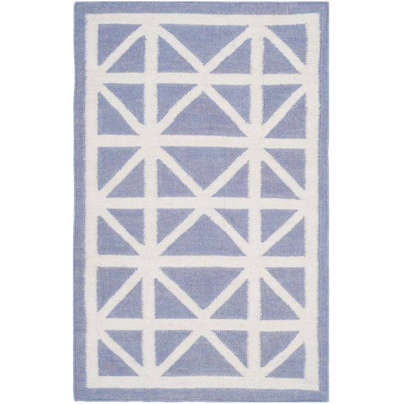 Rodgers Hand Woven Flat Weave Wool/Cotton Geometric Rug in Ivory/Purple, Rectangle 2'6" x 4'