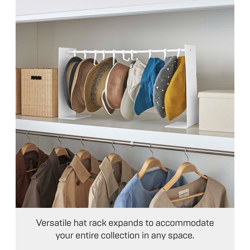White Adjustable Steel Hat Hanging Organizer with Hooks