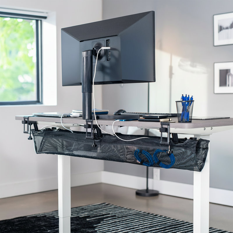 VIVO Black 55" Clamp-on Under Desk Cable Net, Mesh Cable Management, 8.1"H x 55.3"W x 14.5"D
