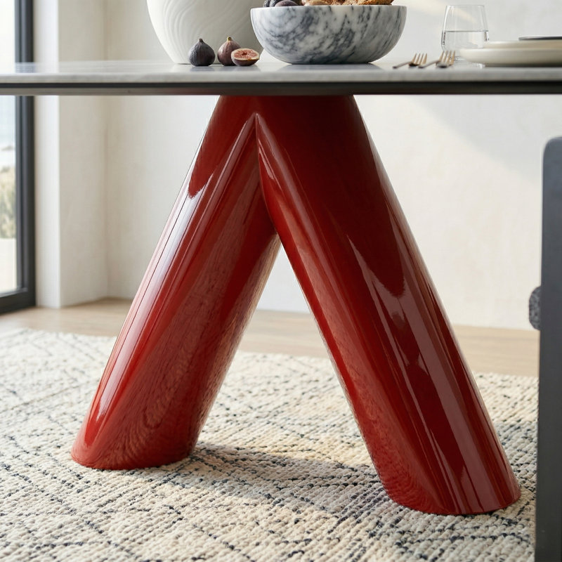 Oval Marble Top Metal Base Dining Table