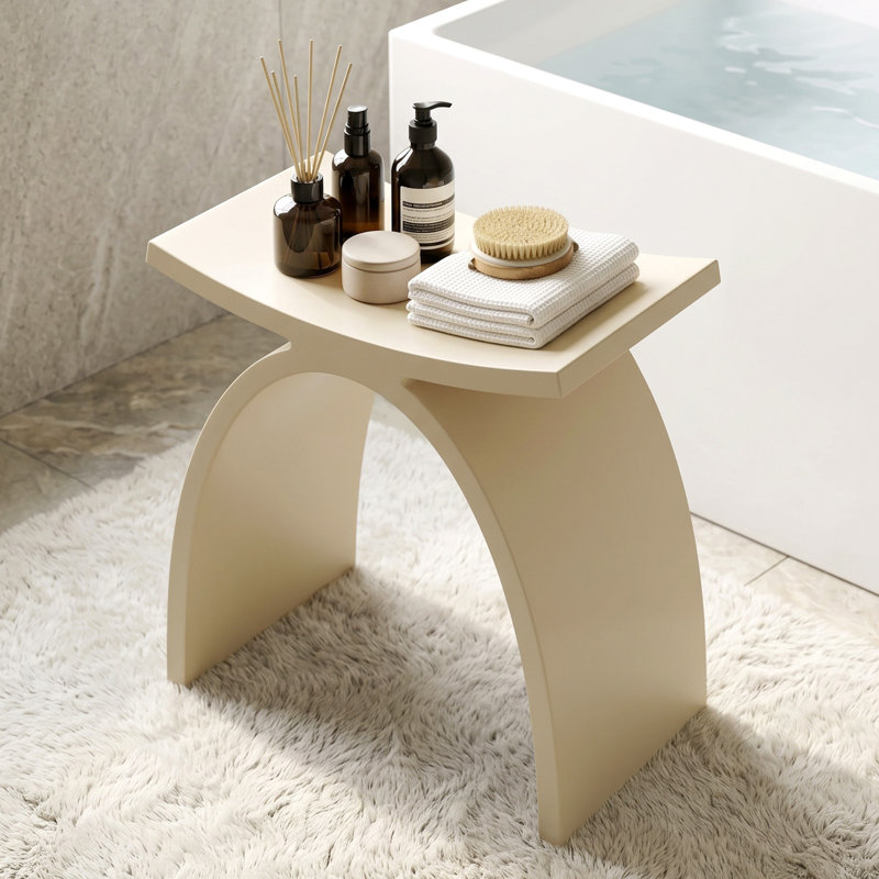 Freestanding Shower Seat Solid Surface Shower Stool（Milk-coffee）, Beige