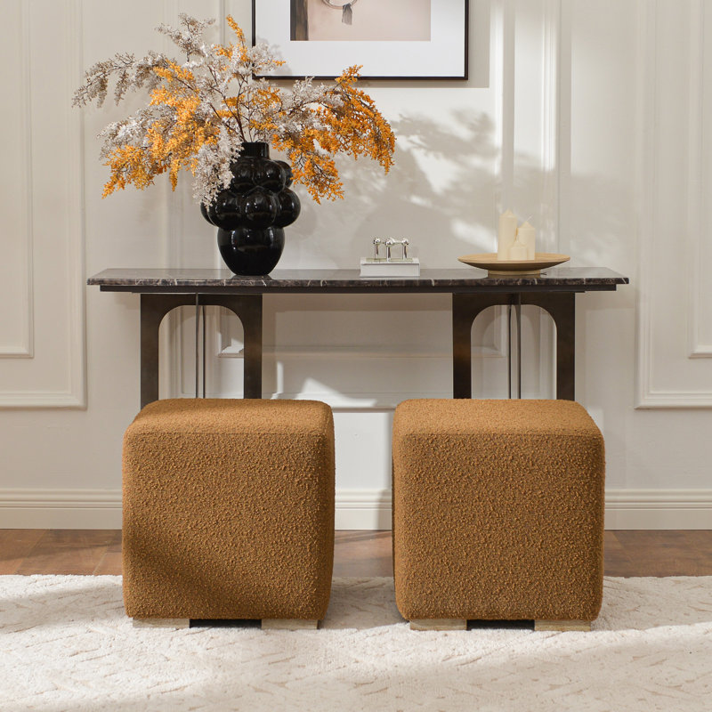18.5" Wide Modern Square Boucle Upholstered Ottoman Set of 2, Brown
