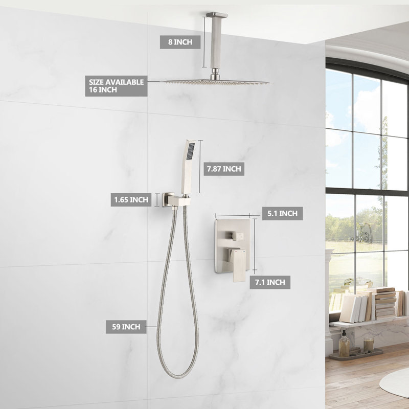 16" Complete Shower System with Rough-in Valve, Brushed Nickel