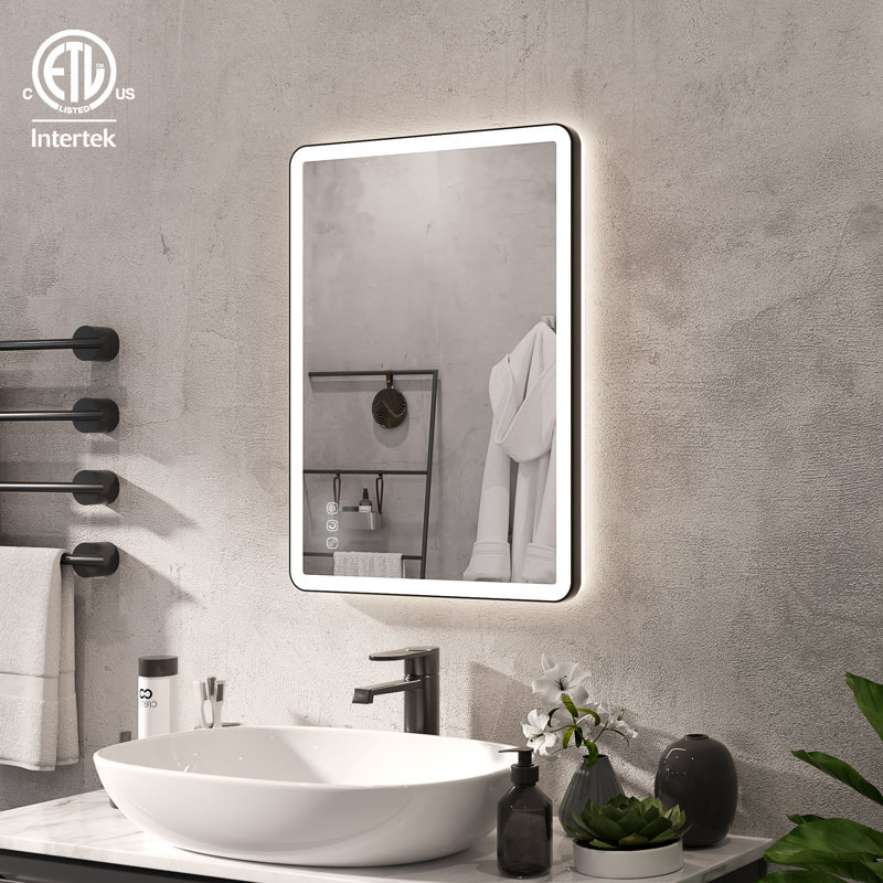 Natalin LED Wall Mirror, 28" x 20", Matte Black, Rectangle