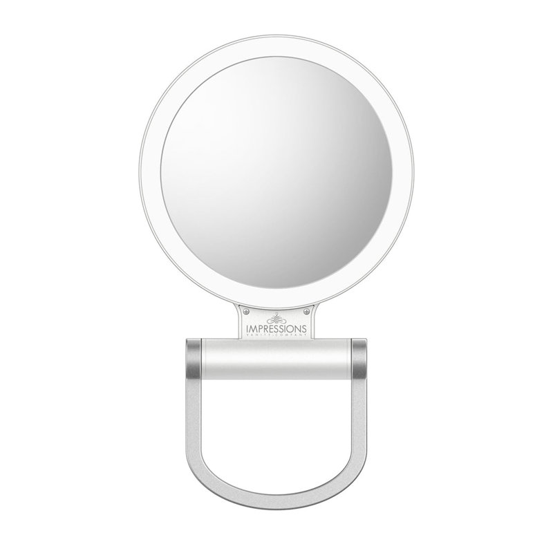 Compact White Dual-Sided LED Makeup Mirror with 10x Magnification