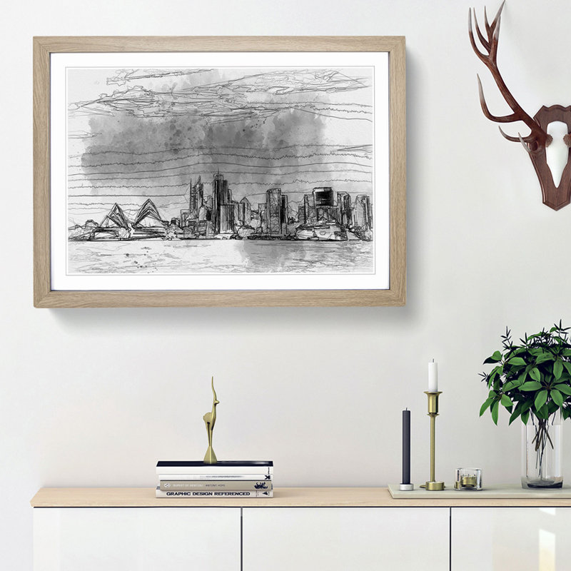Sydney Australia Skyline in Abstract - Picture Frame Graphic Art Print, 27cm H x 36cm W x 2cm D, Oak Framed