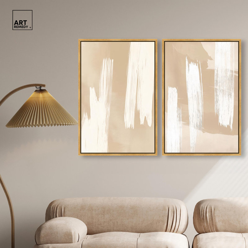 Gestural Grains Duet Canvas Print Gold Boho Wall Decor Set by Art Remedy, Black Frame, 10 x 15, H 31 po x l 21 po
