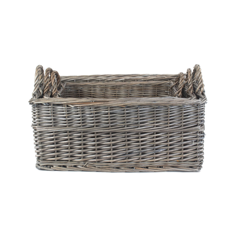 Shallow Wicker 3 Piece Storage Basket Set