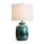 Lampe de table en céramique verte avec abat-jour tambour blanc