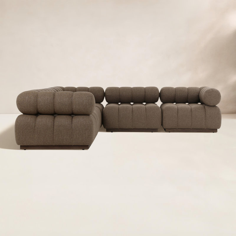 Locascio Outdoor 5Pc Sectional-Ellor Brown, Ellor Brown Cushion/Stained Saddle Brown Frame
