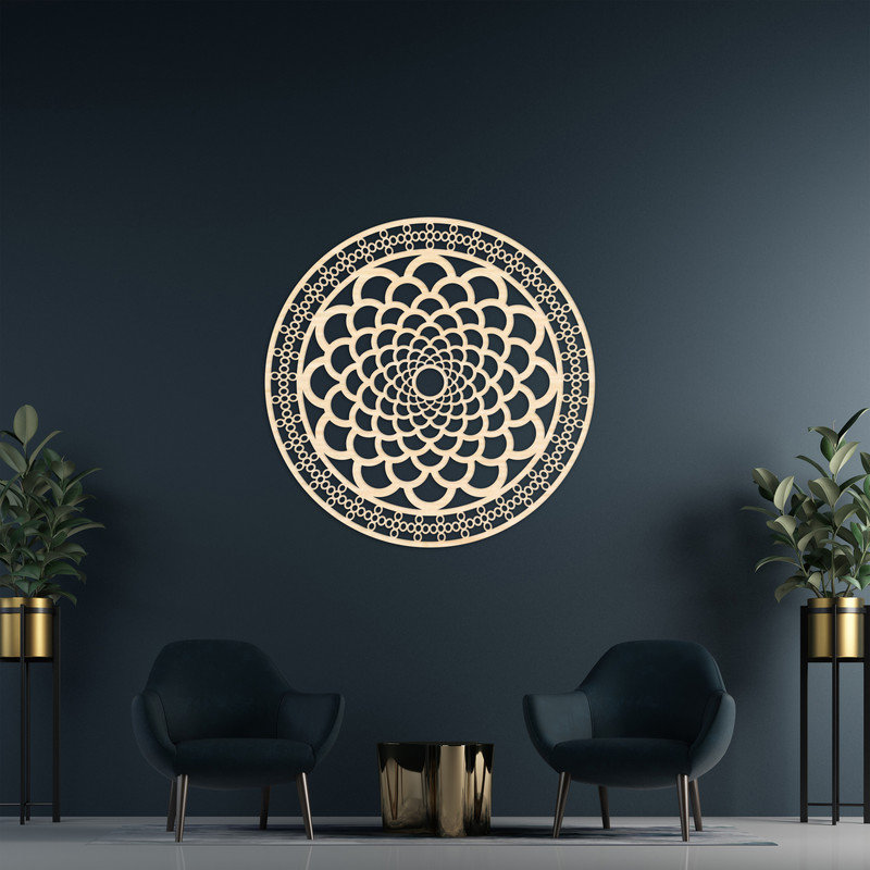 Abstrait cercle mandala mural - ACM, Noir, H 32 po x l 32 po x P 0,25 po