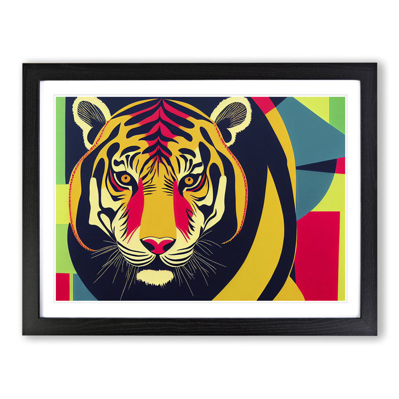 Colourful Tiger Abstract - Single Picture Frame Print, 46cm H x 64cm W x 2cm D, Black Framed