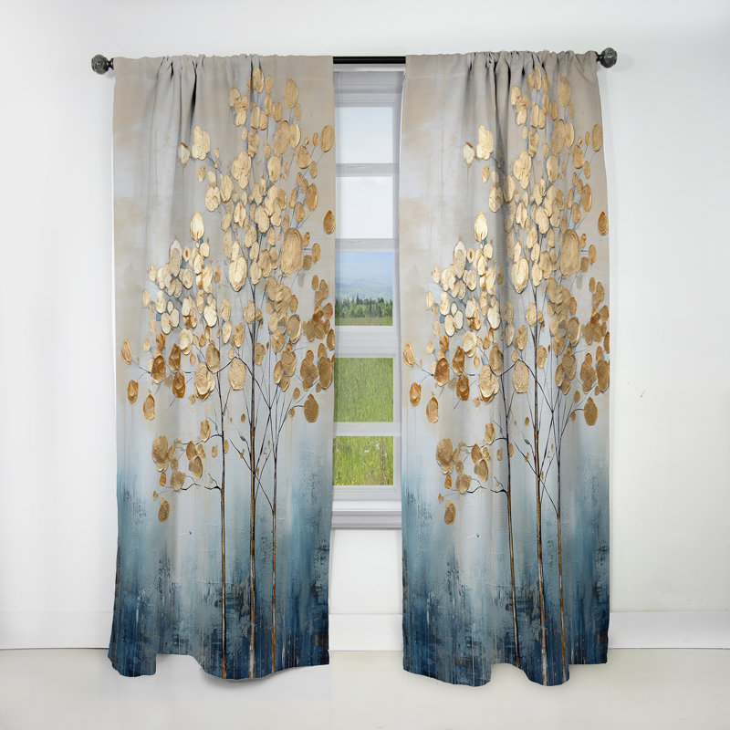 Gold And Blue Trees Harmony IV - Trees Blackout Nature Curtain - 1 Panel, 52" W x 63" L