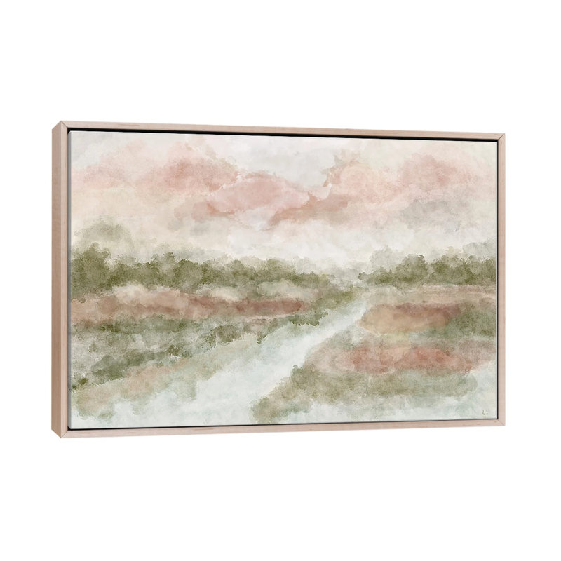 Peaceful Waters, 26" H x 40" W x 1.5" D, Natural Wood Floater Framed Canvas, No Mat