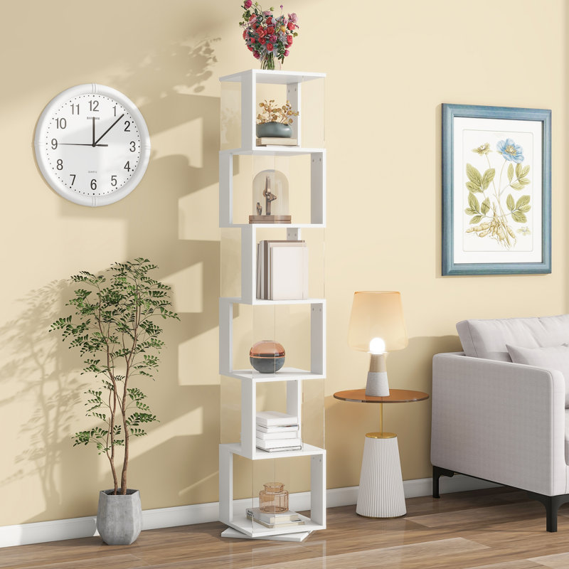 6-layer board rotating floor stand simple bookshelf, White, (6 Shelves) 74.8" H x 19.68" W x 19.68" D