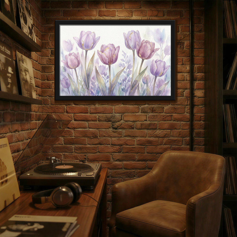 Plantes et fleurs, tulipes mauves, aquarelle, 12” H x 18” W