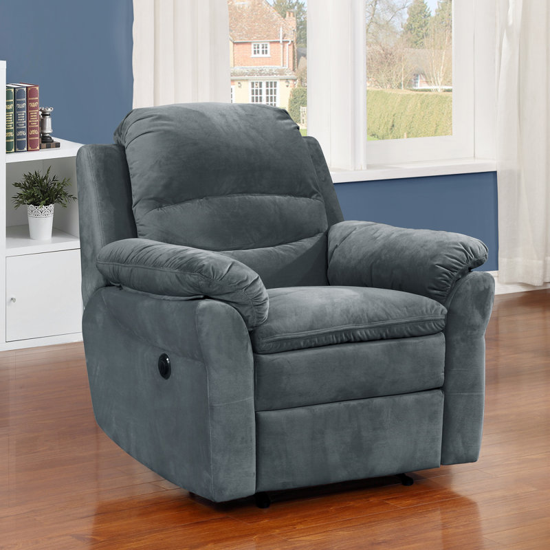 Leroux Upholstered Power Recliner, Dark Gray Polyester