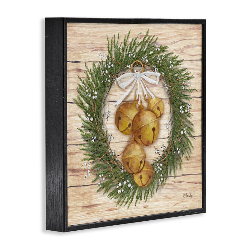  Winter Bells Wreath, art de la giclée encadrée par Paul Brent, H 12 po x l 12 po, Giclée encadrée noir minuit