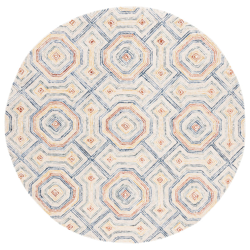Deyoung Hand Tufted Wool Geometric Rug, Round 6'