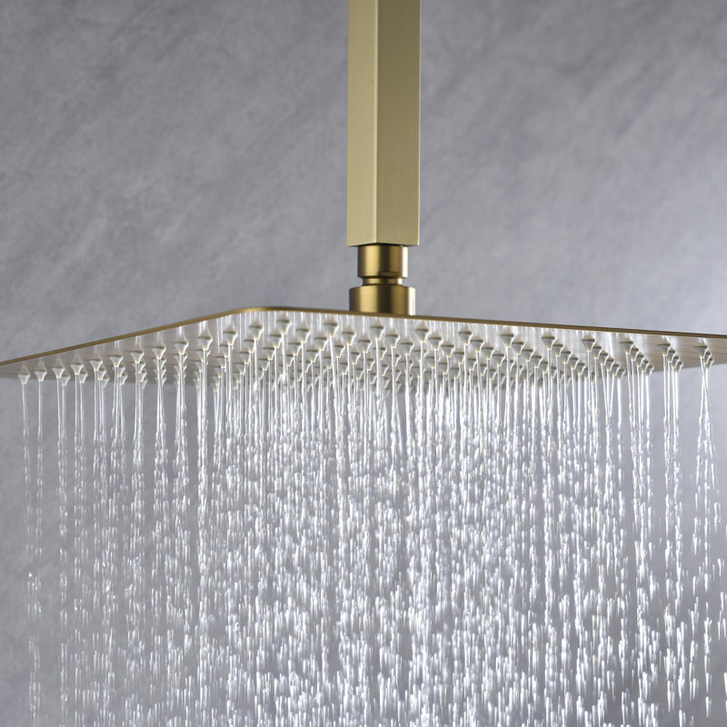 Rain Shower Head High Pressure Rainfall Showerhead Water Saving, Brushed Gold