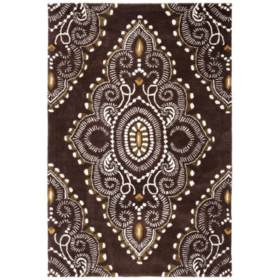 Tapis brun / ivoire en laine touffeté à la main Kouerga