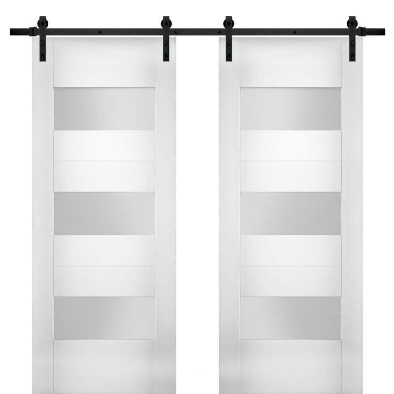 Portes blanches en verre givré Sete avec trousse de quincaillerie d'installation Sete, 56 po x 80 po, Noir