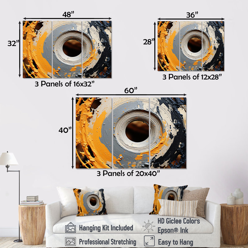 Spirale de pierre moderne gris et jaune - art abstrait spirales murales, Toile tendue, H 28 po x l 36 po x P 1 po