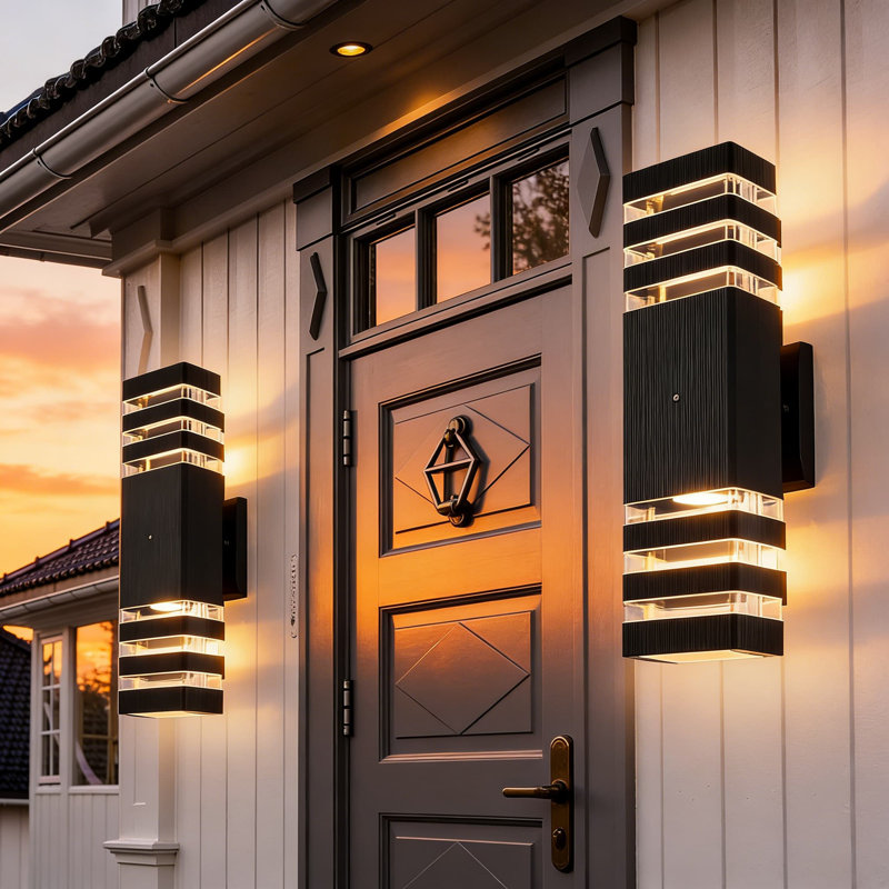 Dusk To Dawn Outdoor Wall Lights 2 Pack, IP65 Waterproof Modern Exterior Light Fixture With Auto Sensor, 3000K Warm White Up Down Wall Sconce For Porch Garage House