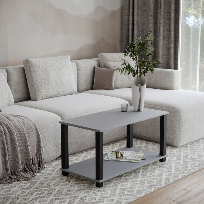 Shemari Solid Wood Coffee Table with Storage, Black, Grey