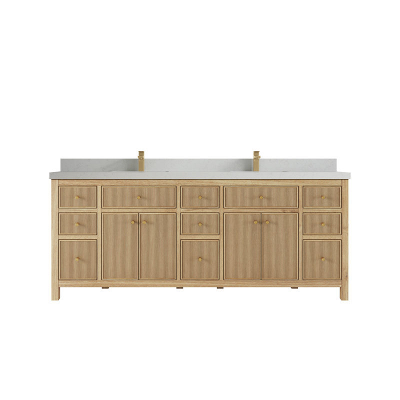 Ensemble de meuble-lavabo double 84 po, Blanc, Quartz de Carrare