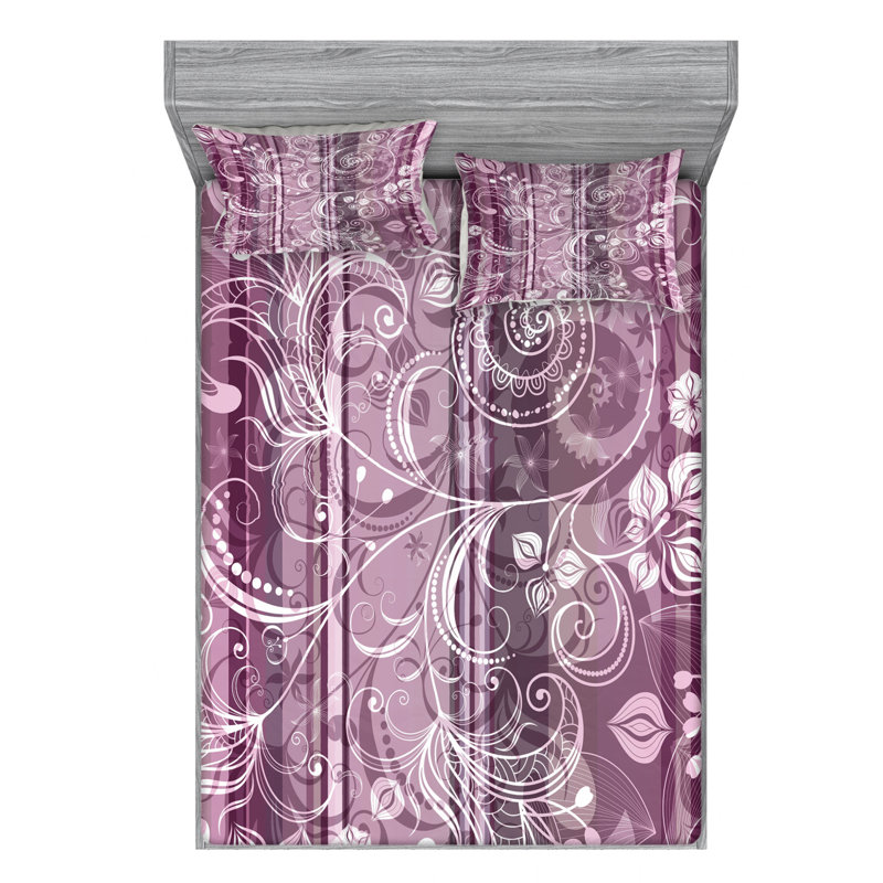 Microfiber Floral Sheet Set, Queen Sheet Set with Fitted Sheet