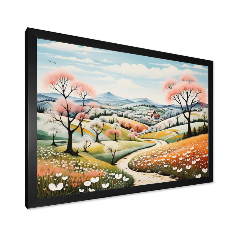 «Countryside Early Spring Landscape III», reproduction sur toile, H 24 po x l 32 po x P 1 po, Cadre photo noir