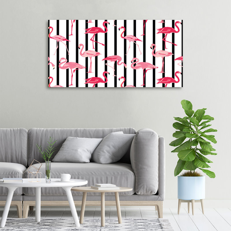 Flamingos Stripes - No Frame Print on Glass, Wrapped Canvas, 50cm H x 100cm W x 2cm D