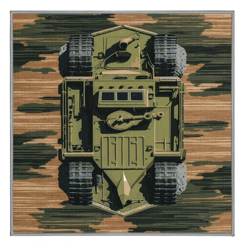 Machine Washable Transportation Brown Area Rug, Carré 7 pi