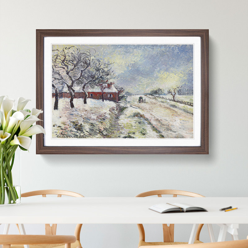 Snowy Road with House by Camille Pissarro - Picture Frame Painting, Walnut Framed, 36cm H x 48cm W x 2cm D