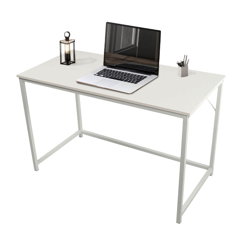 Computer Desk Office Work Rustic Wooden Grain Finish Rectangle Oira, 76cm H x 120cm W x 60cm D, White