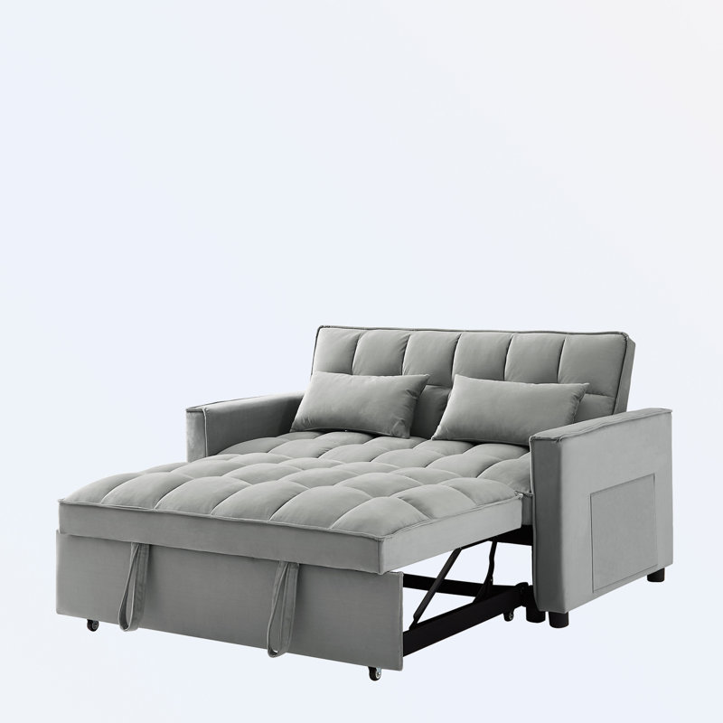 Causeuse convertible Jashlyn, Velours gris, H 31,5 po x l 55 po x P 35 po